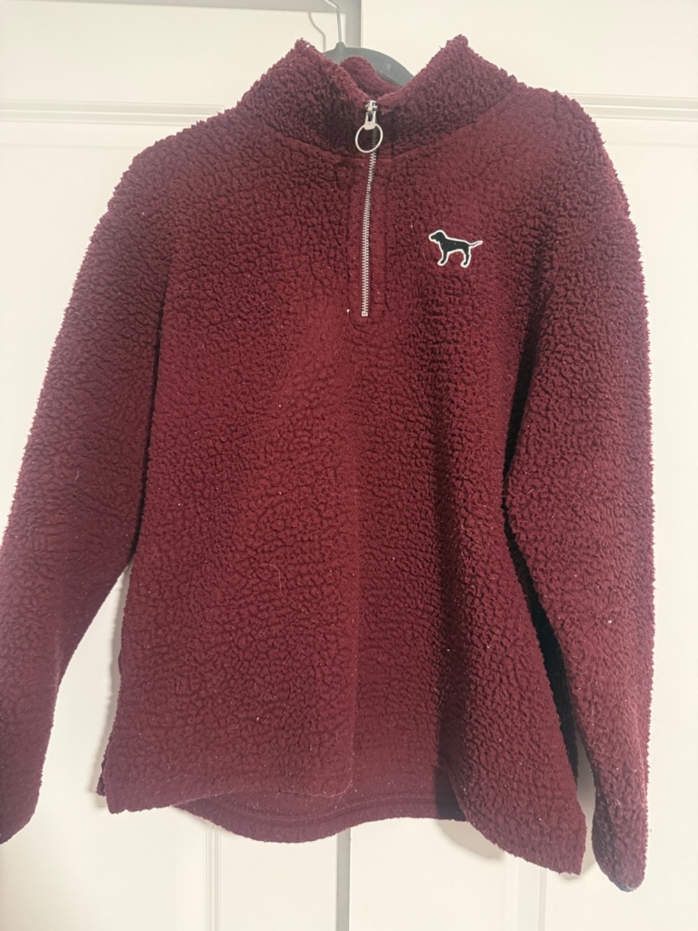 VS PINK Half-Zip Sherpa Pullover Sweater - Burgundy